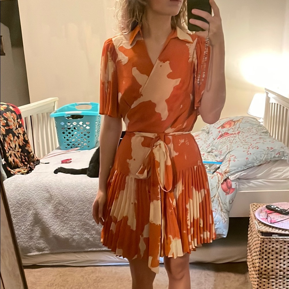 Orange and Cream Women's wrap Dress